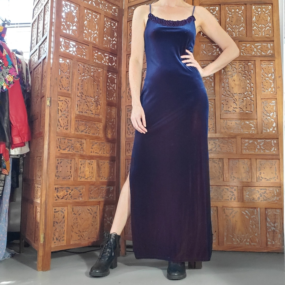 90s Diamonds velvet maxi slit dress